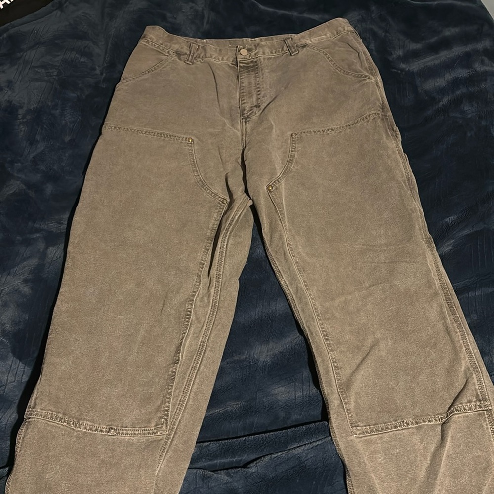 CARHARTT DOUBLE KNEE CARPENTER PANTS HEAVYWEIGHT VINTAGE WASHED BLACK/DARK GREY